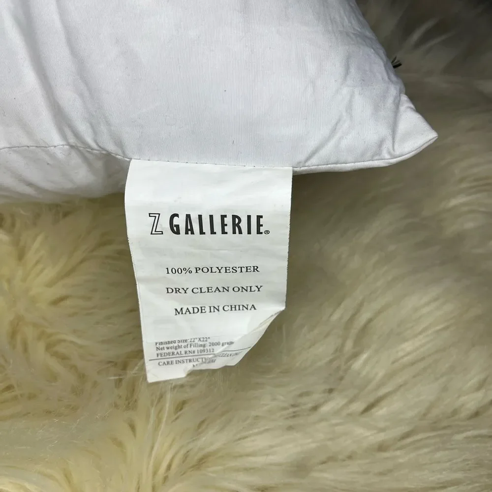 Z Gallerie Gray and White velvet  Textured Pillow cover w/feather insert
